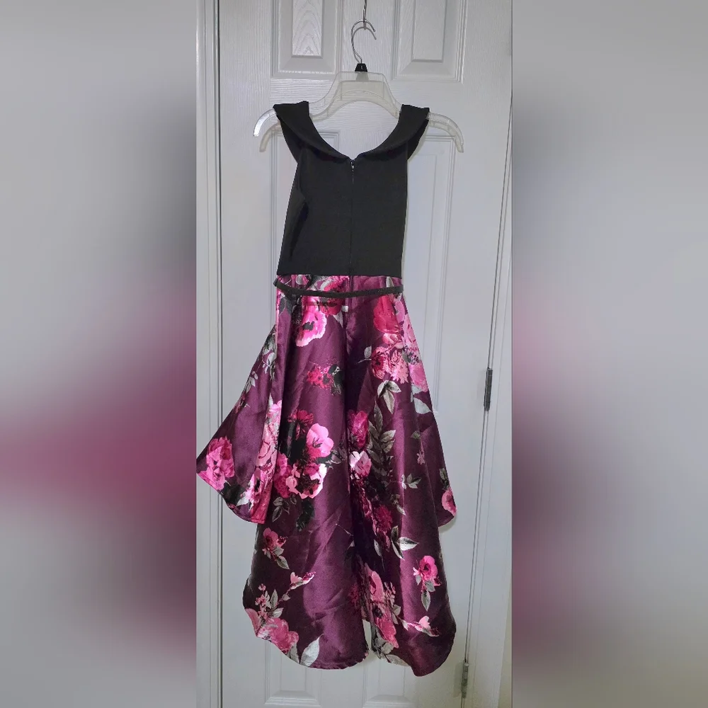 Speechless Black and Purple Asymmetrical Floral Kids Dress - Picture 2 of 3